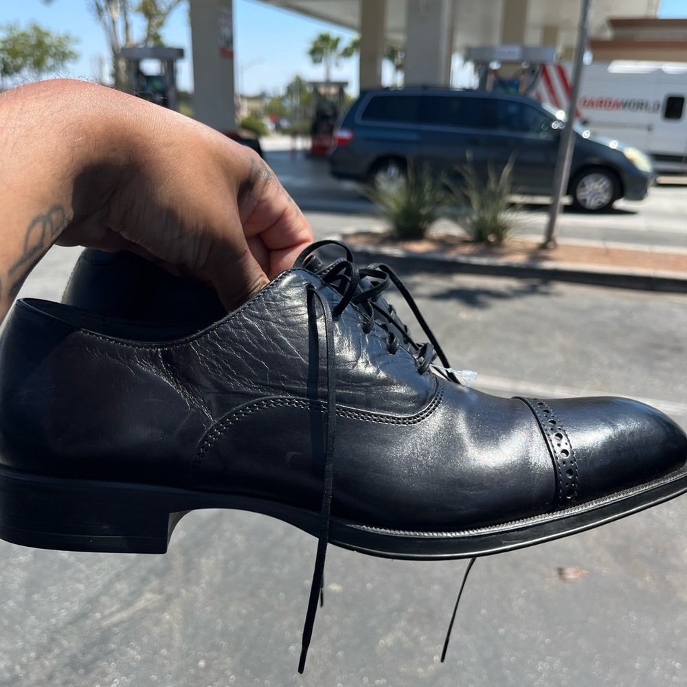 Classic Black Leather Cap-Toe Oxford Dress Shoes - Men Adam Derrick shoe